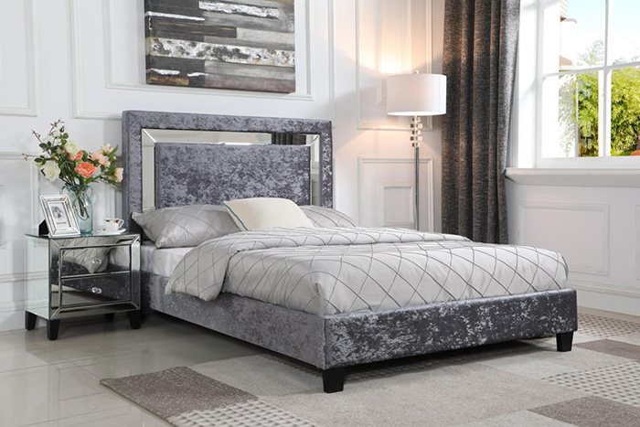 Augustina Crushed Velvet Bedsteads With Mirror Headboard From